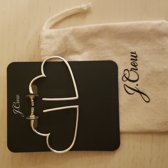 SOLD - NWT J. Crew Silver Heart Shaped Hoops - Picture 2 of 7
